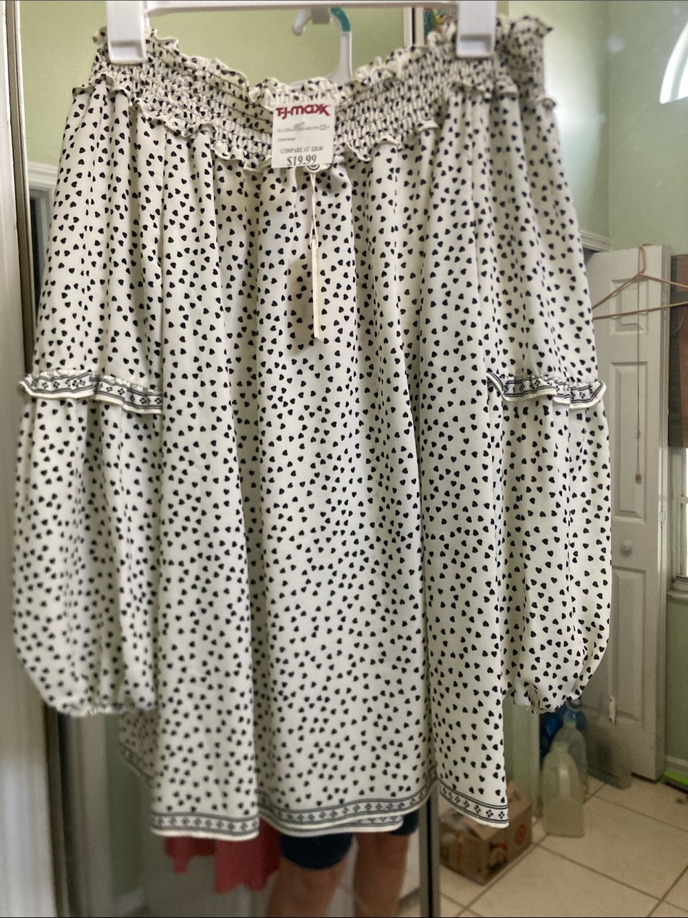 T.J.Maxx Black & White Heart Print Off-Shoulder Top